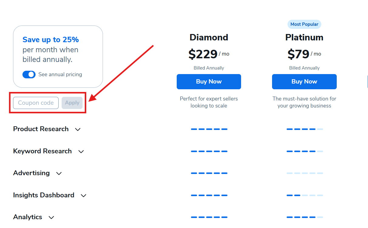 Finde das Feld für Coupon Codes